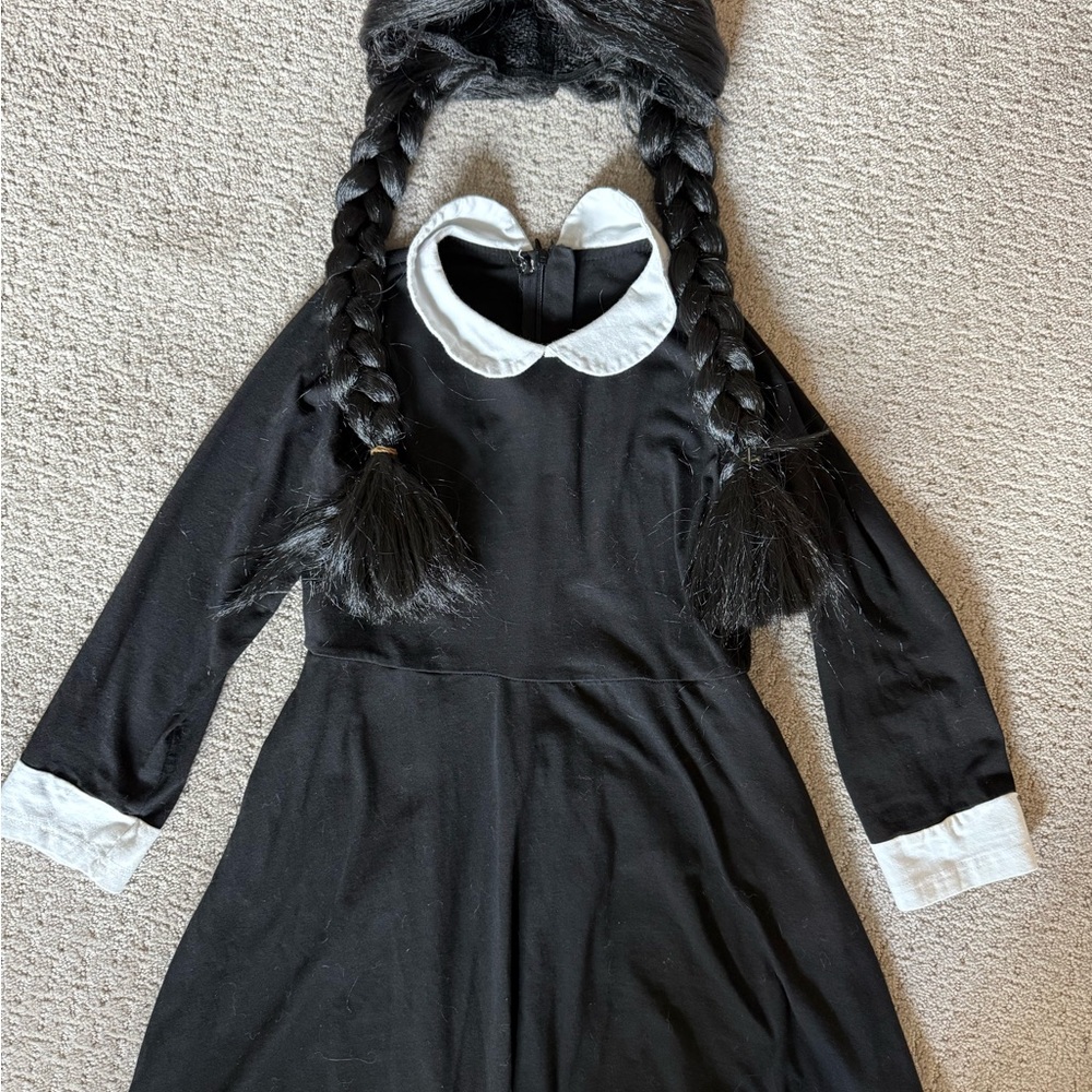 Kids Wednesday Addams Costume Dress with Braided Wig